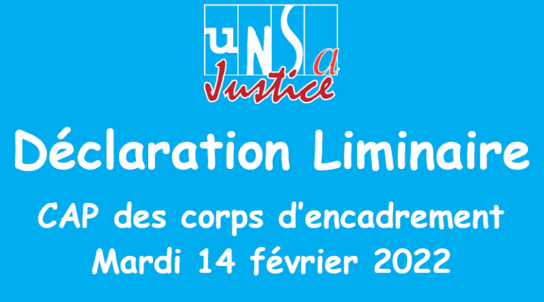 Déclaration Liminaire de la CAP des corps d’encadrement du Mardi 14 février 2022